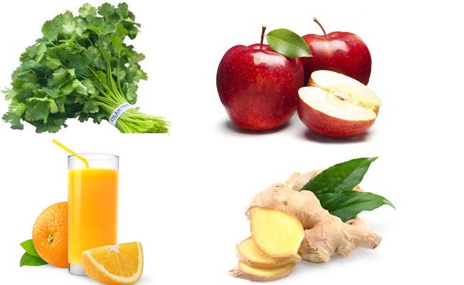 El cilantro, manzana, jengibre