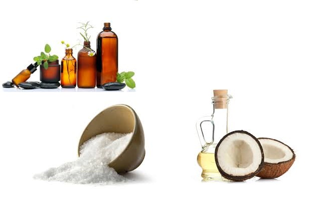 Envoltura corporal con sal, aceite de coco y el aceite esencial