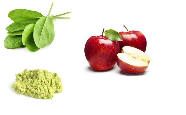 espinaca, aguacate y manzana